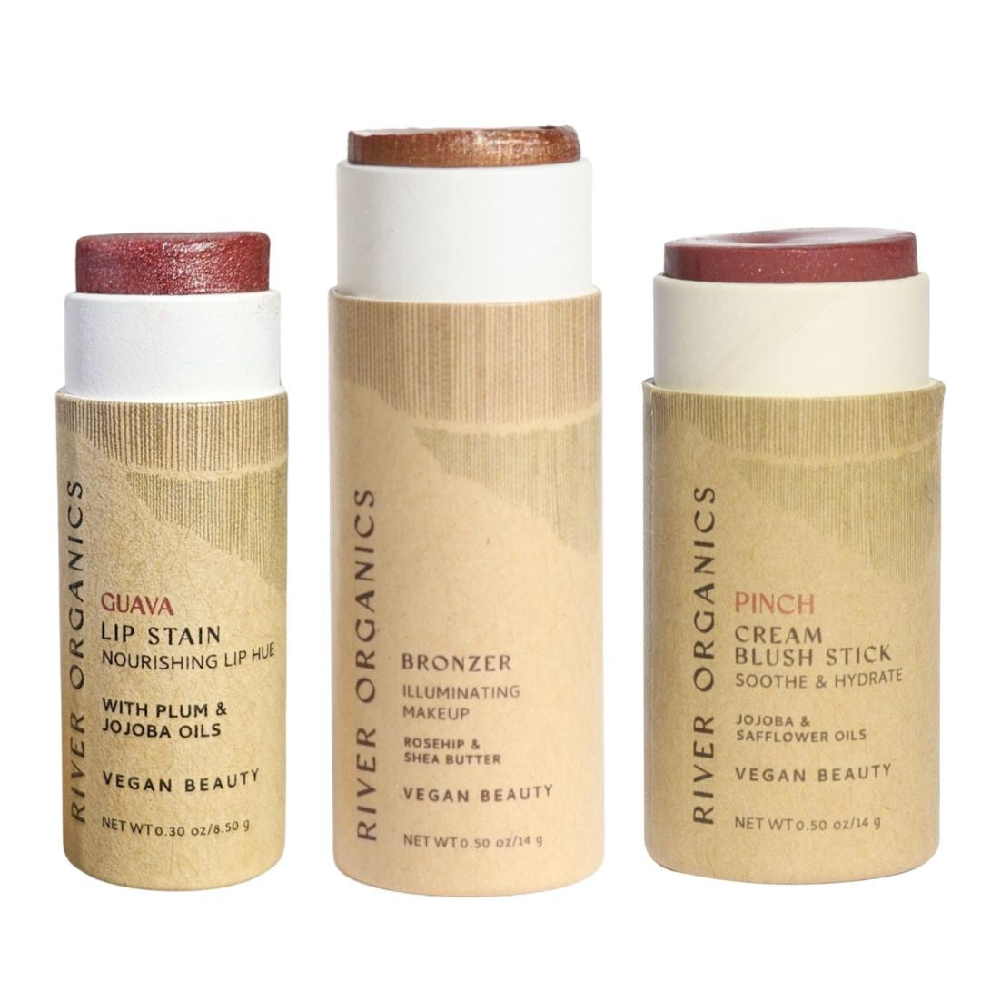 3-in-1 Lip, Highlighter & Blush Set for Effortless Beauty On-the-Go by River Organics