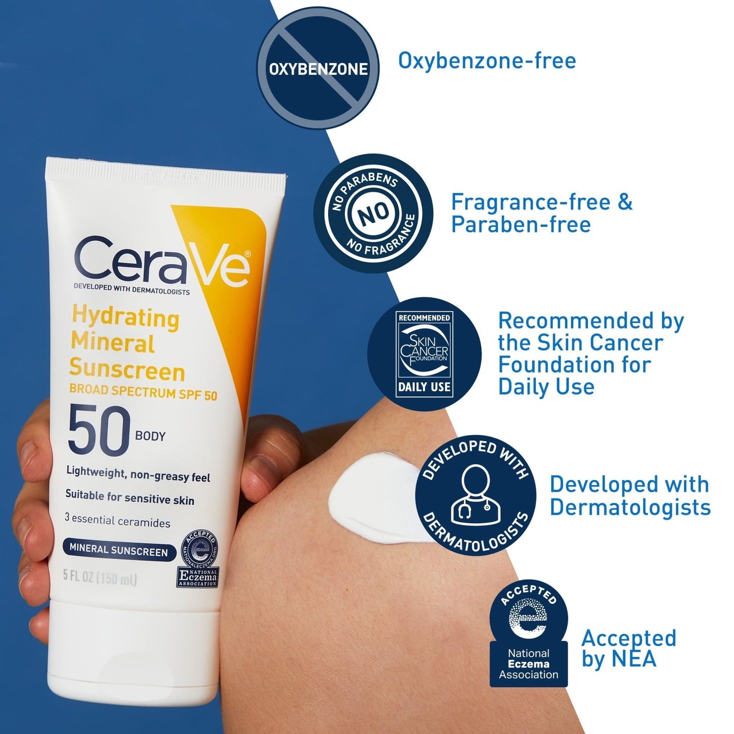 CeraVe Hydrating Body Mineral Sunscreen Lotion SPF 50 for All Skin Types, 5 fl oz - Glam Gurls