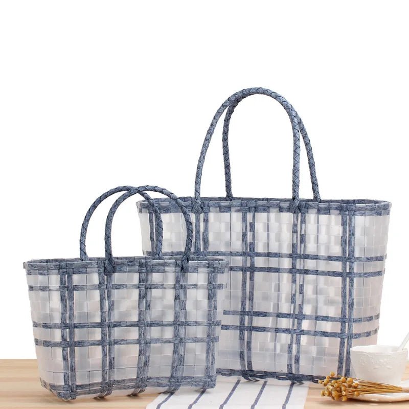 Fashion PVC Handwoven Check Tote Bag Transparent Jelly Beach Handbag - Glam Gurls