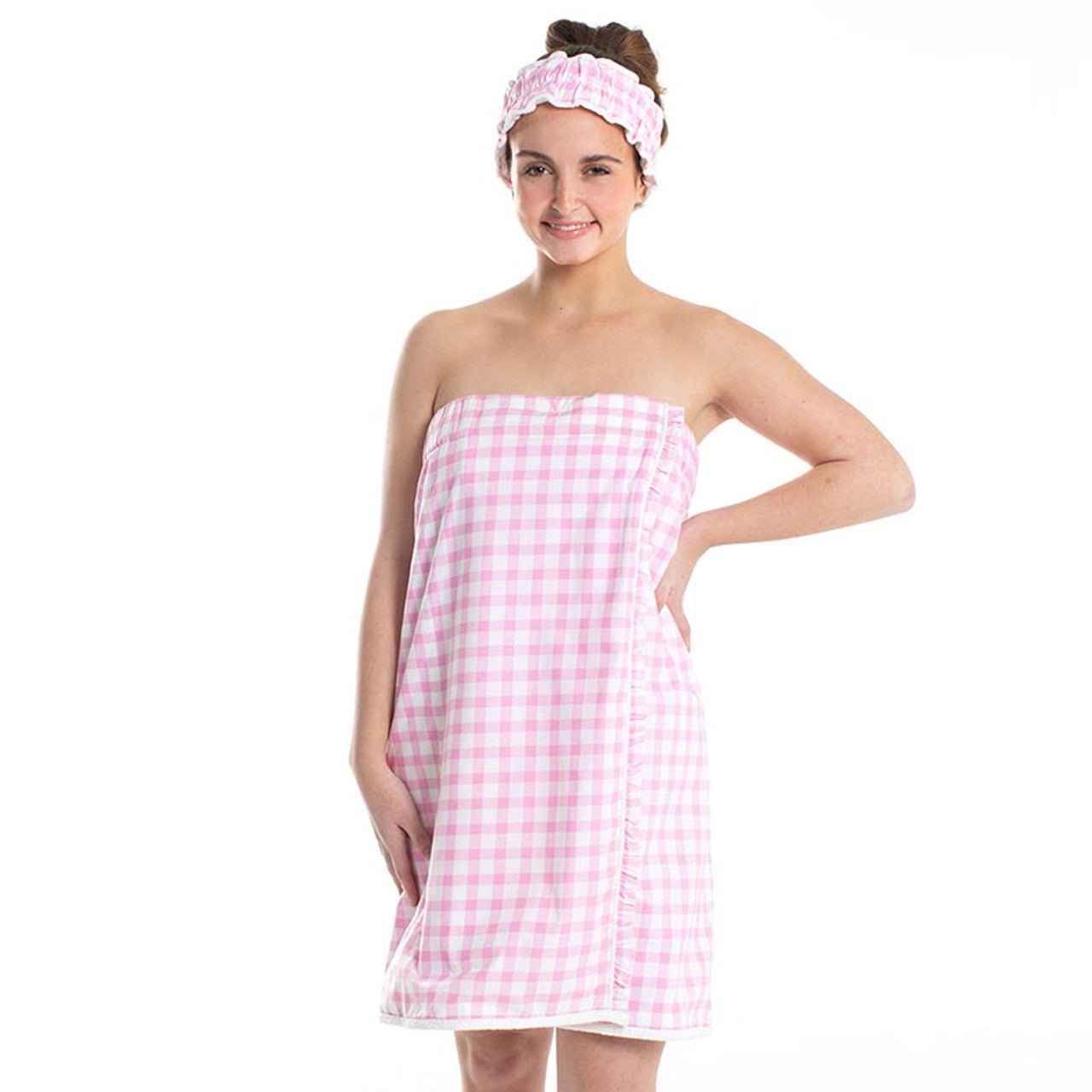 Pink Gingham Spa Wrap and Headband Set | Bath Body Towel Shower - Glam Gurls