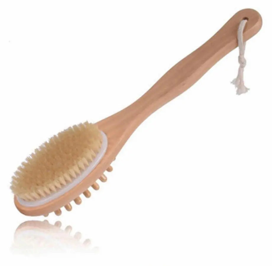 Boar bristle bath and body brush with bamboo handle from BeNat 6-Piece Eco-Friendly Bamboo Bath Accessories Bundle by GNS Beauty & Personal Care, ideal for gentle skin massage and circulation.
