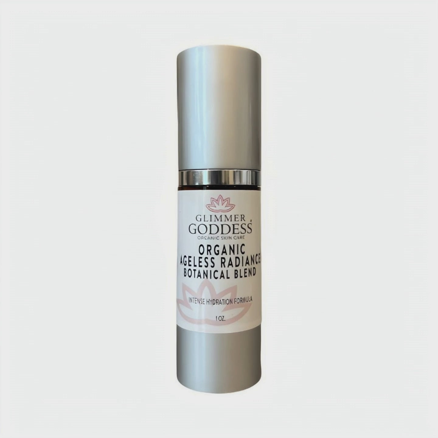 Glimmer Goddess Organic Skin Brightening Serum featuring sleek packaging ideal for skincare enthusiasts, perfect for achieving youthful glow and firm skin.