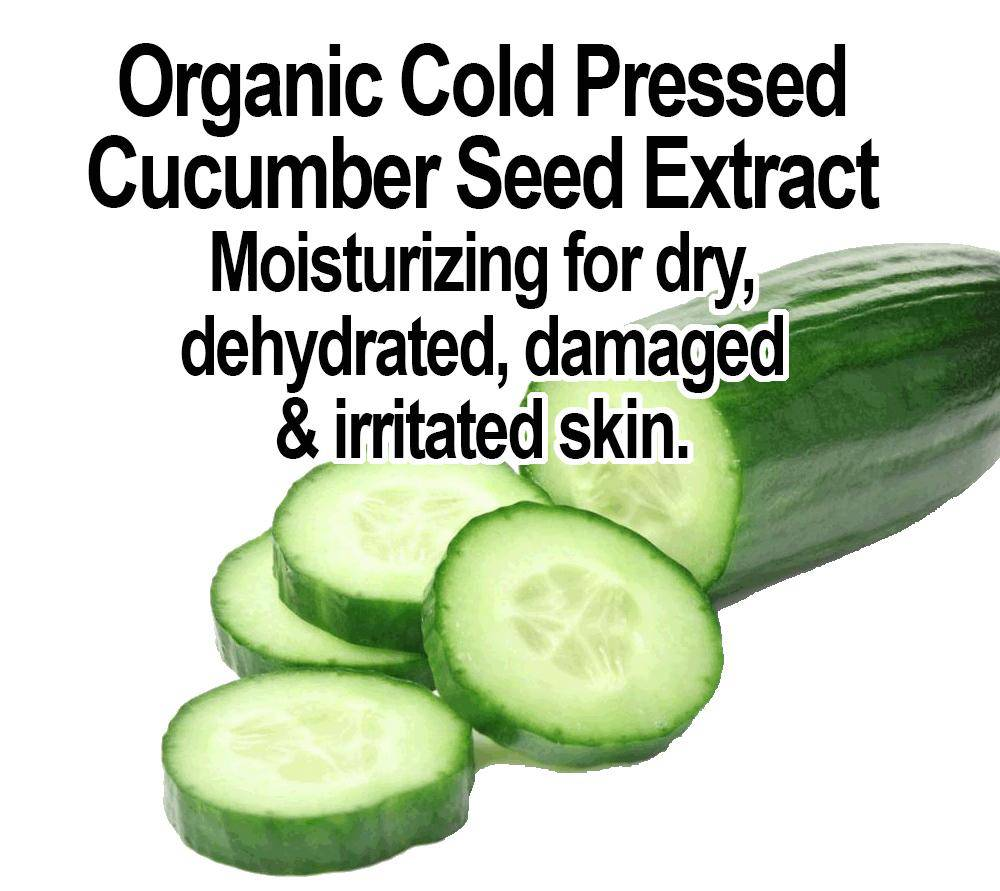 Organic cucumber slices showcasing the benefits of organic cold-pressed cucumber seed extract for moisturizing dry, dehydrated, and irritated skin. From GNS Beauty & Personal Care, featuring Glimmer Goddess Organic Cucumber Makeup Remover.