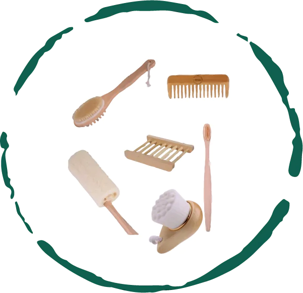 BeNat 6-Piece Eco-Friendly Bamboo Bath Accessories Bundle featuring various items including a bath brush, comb, and loofah, perfect for sustainable self-care.