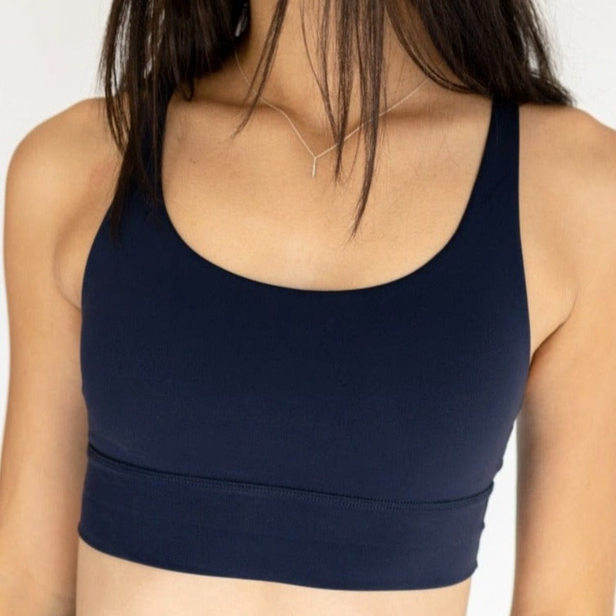 DYM Athletics Zone Bra, A-D+ cup, high support with a sleek navy design, perfect for workouts.