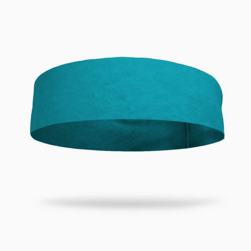 Flat view of the Bondi Band Solid Color Sweat Wicking Workout Headband in turquoise, designed for moisture-wicking performance during exercises.
