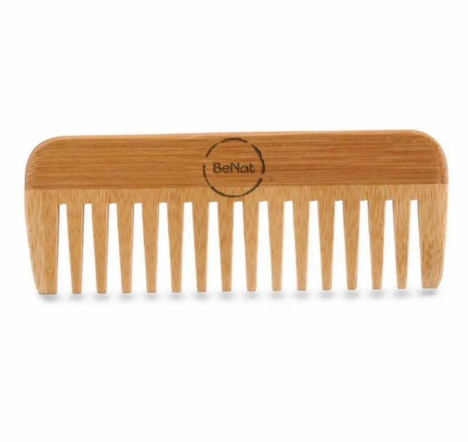 BeNat Bamboo Comb included in the Eco-Friendly Bath Accessories Bundle, perfect for detangling hair without damage while promoting sustainability.