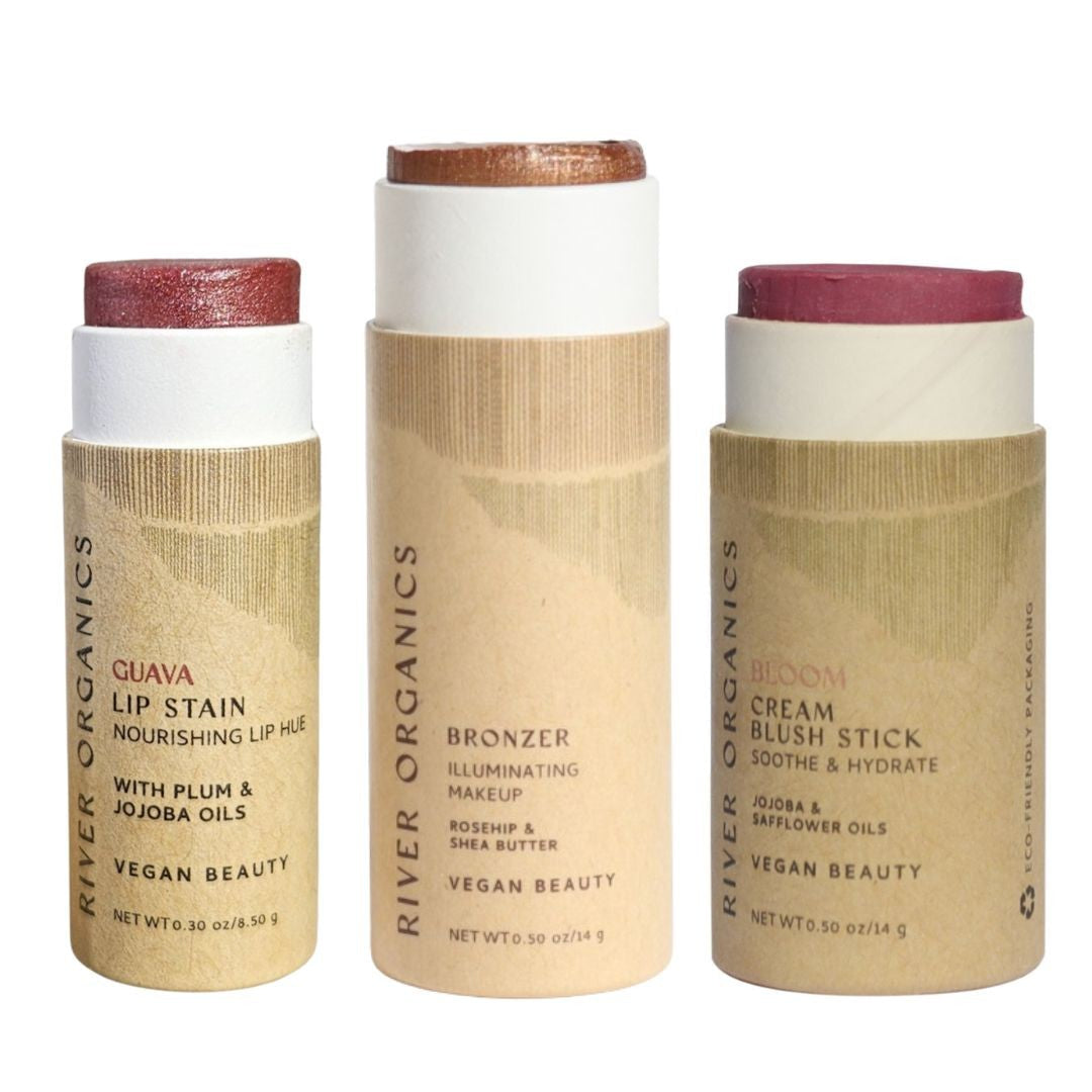 3-in-1 Lip, Highlighter & Blush Set for Effortless Beauty On-the-Go by River Organics