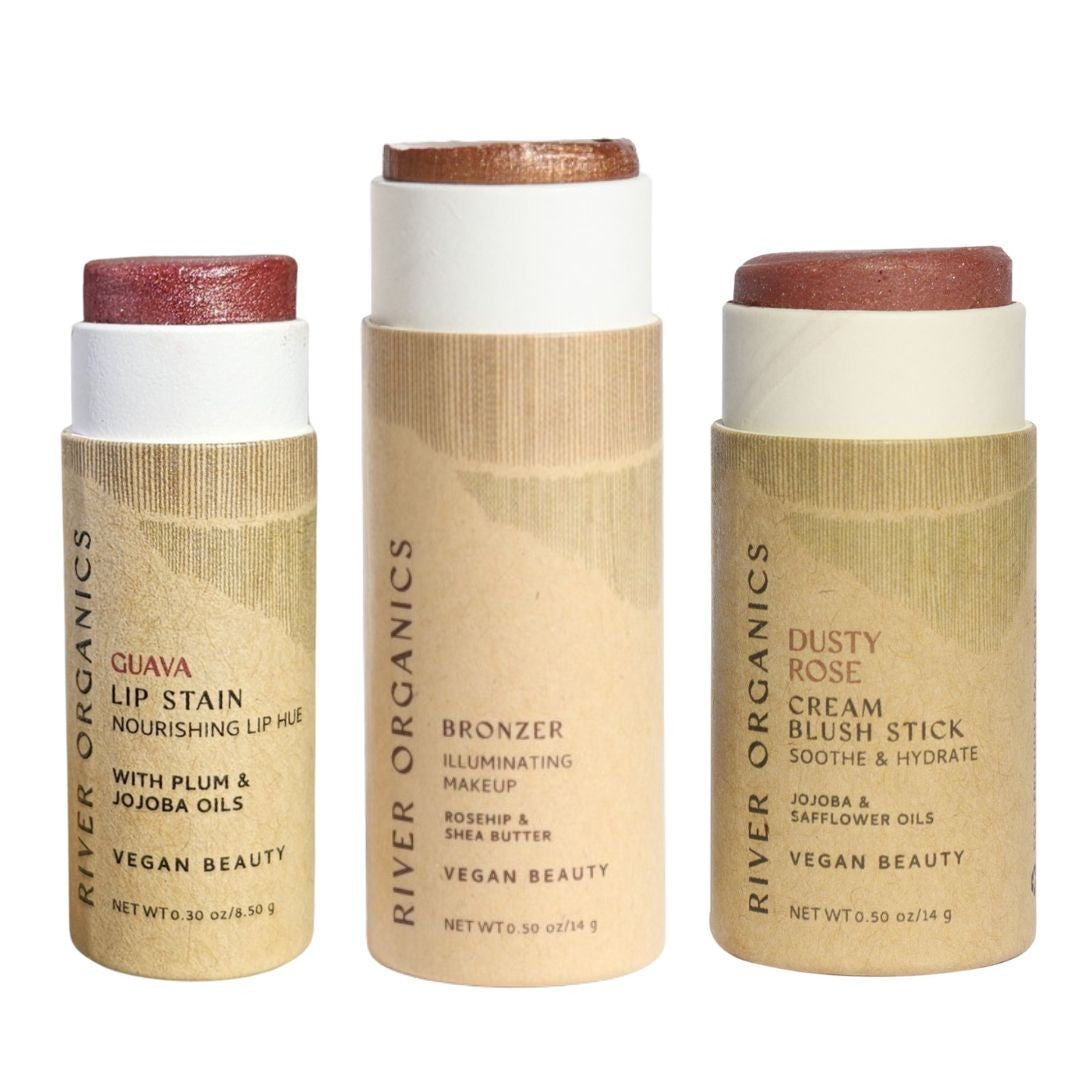 3-in-1 Lip, Highlighter & Blush Set for Effortless Beauty On-the-Go by River Organics