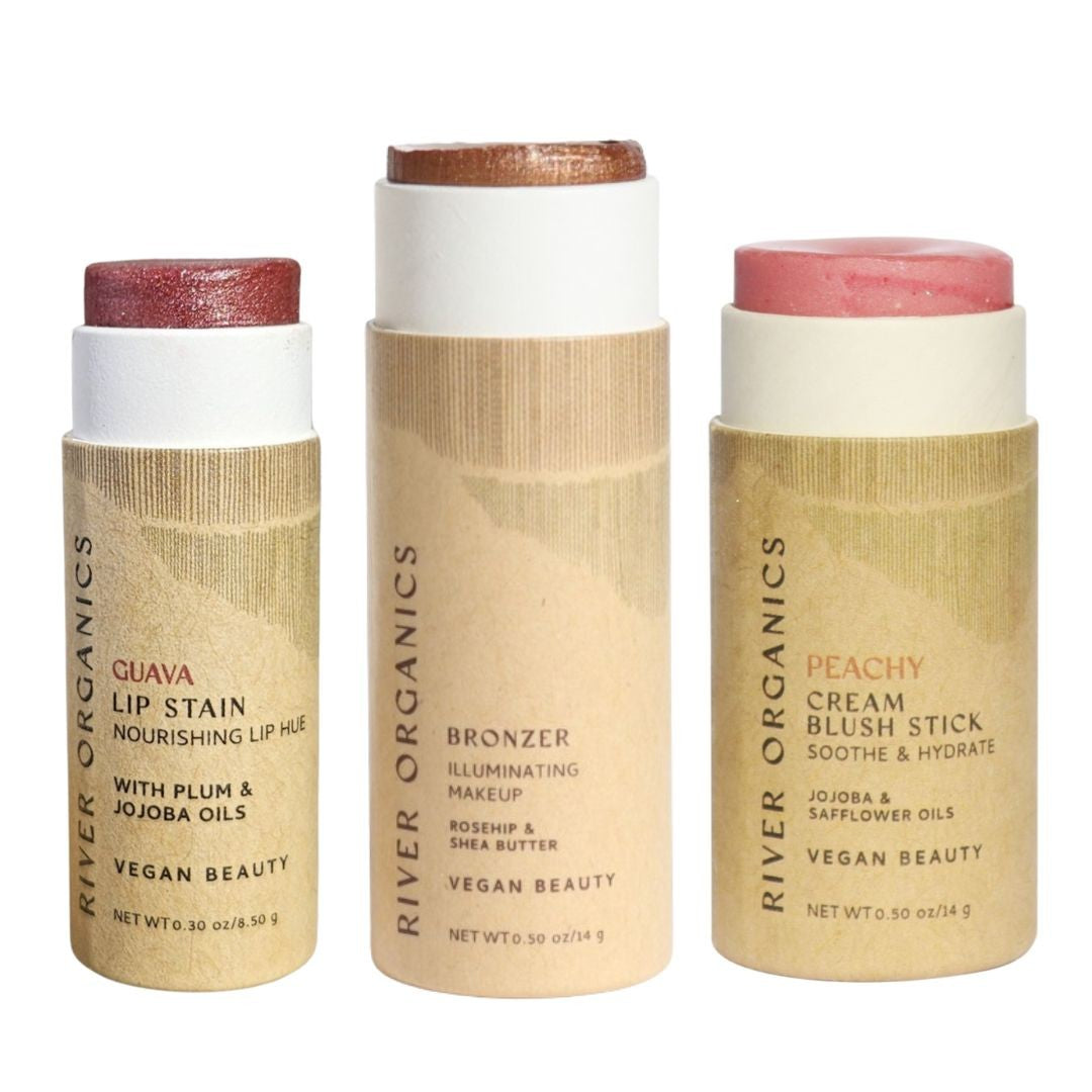 3-in-1 Lip, Highlighter & Blush Set for Effortless Beauty On-the-Go by River Organics