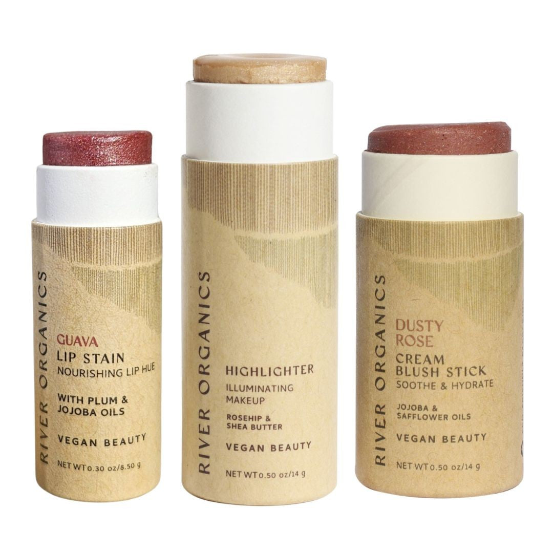 3-in-1 Lip, Highlighter & Blush Set for Effortless Beauty On-the-Go by River Organics