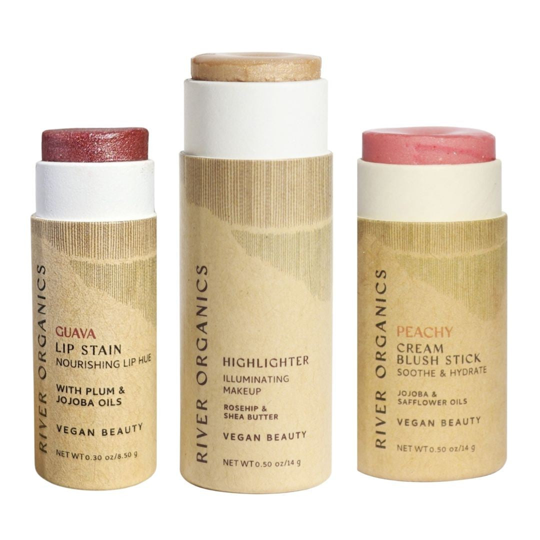 3-in-1 Lip, Highlighter & Blush Set for Effortless Beauty On-the-Go by River Organics