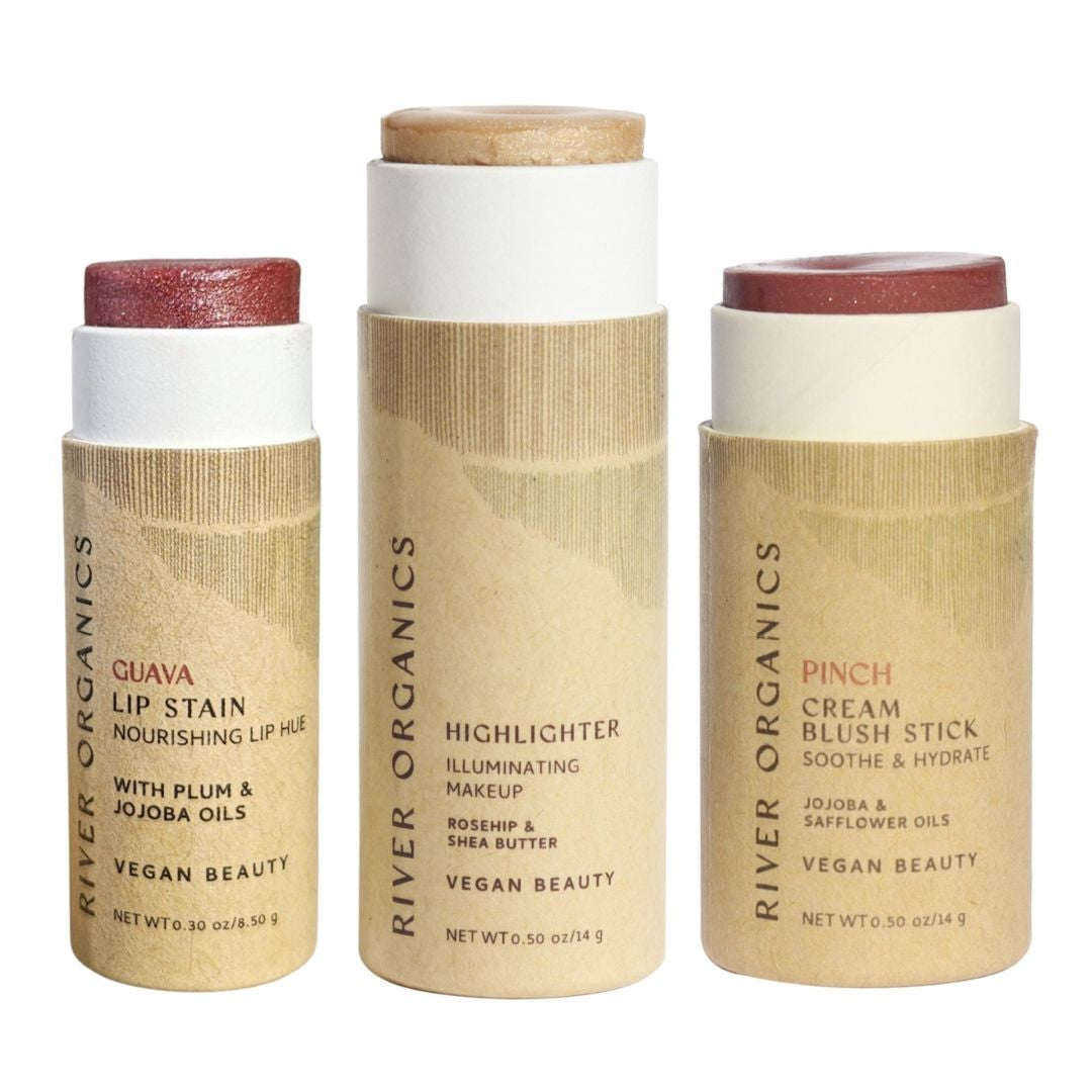 3-in-1 Lip, Highlighter & Blush Set for Effortless Beauty On-the-Go by River Organics