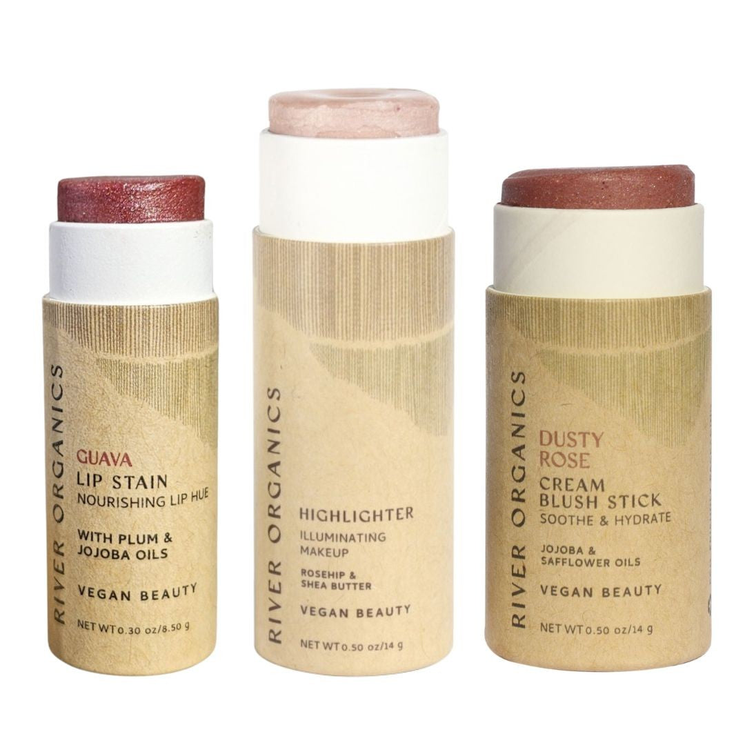 3-in-1 Lip, Highlighter & Blush Set for Effortless Beauty On-the-Go by River Organics