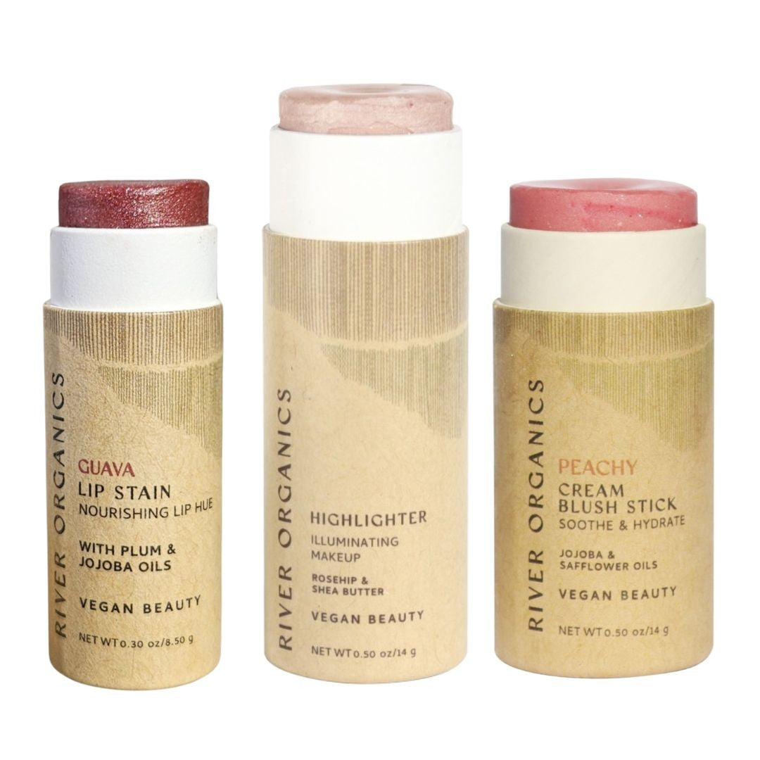 3-in-1 Lip, Highlighter & Blush Set for Effortless Beauty On-the-Go by River Organics