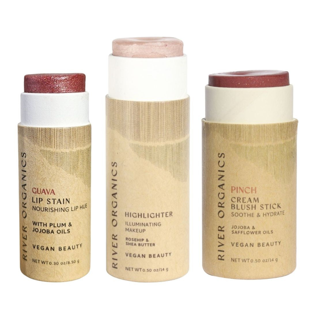 3-in-1 Lip, Highlighter & Blush Set for Effortless Beauty On-the-Go by River Organics