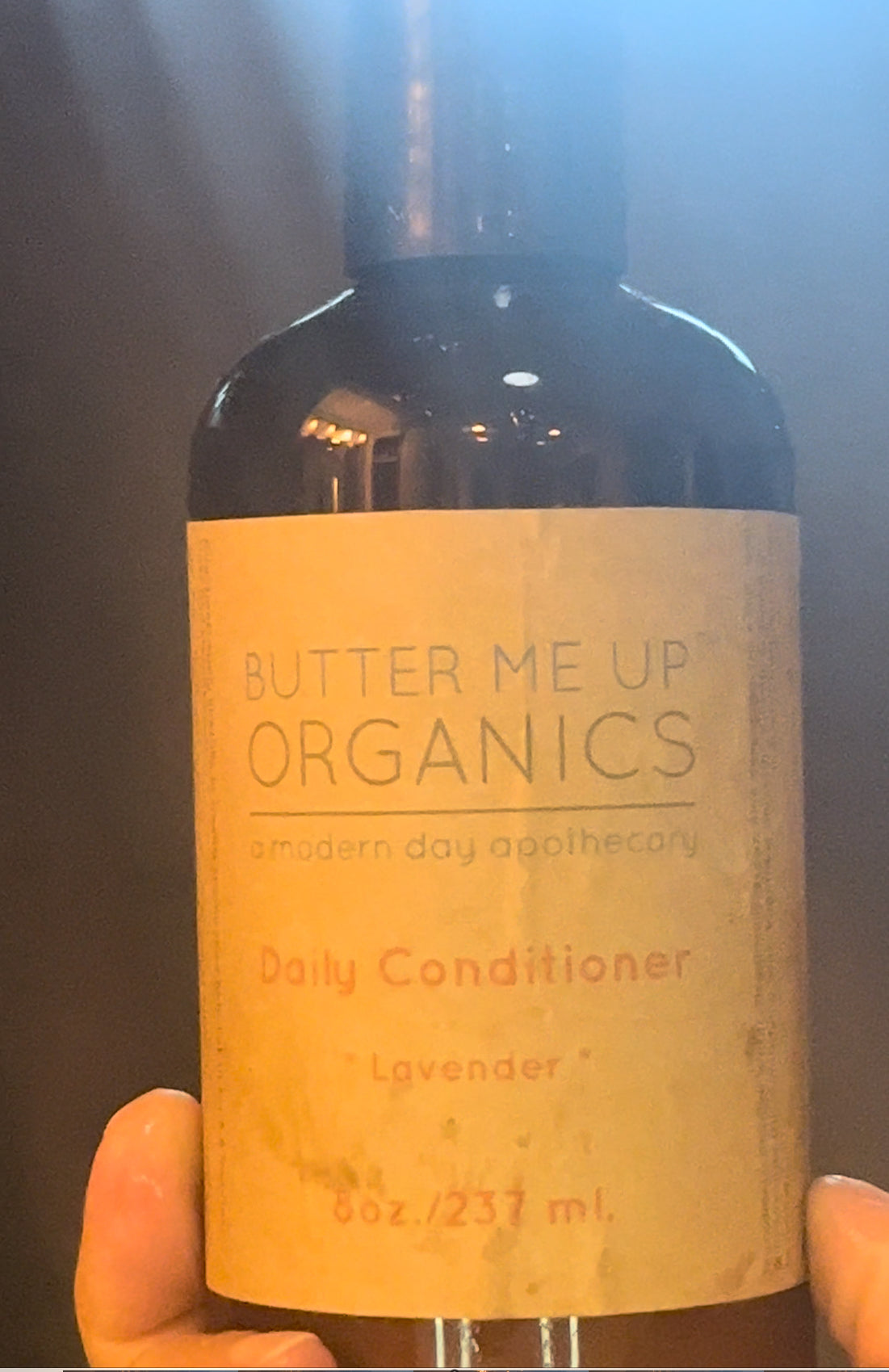 Butter Me Up Organics Organic Hydrating Conditioner bottle displaying its lavender fragrance, ideal for all hair types.