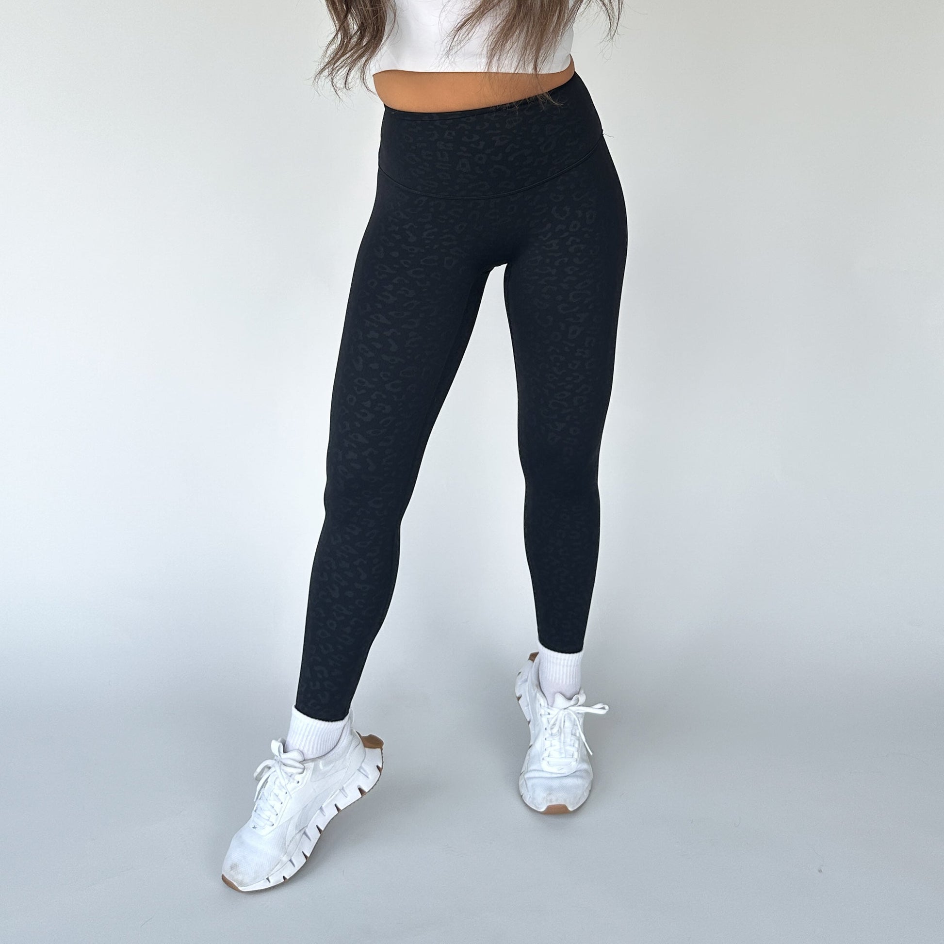 DYM Athletics Buttery Soft Seamless Leggings in black with leopard print, combining style and functionality for ultimate activewear.