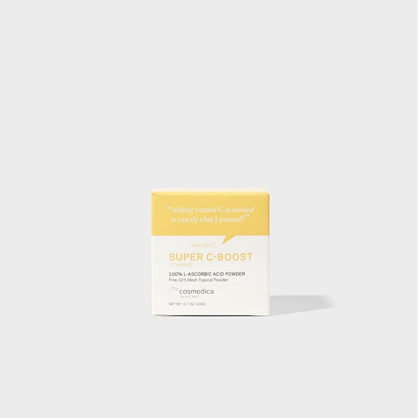 Cosmedica Skincare Super C-Boost Vitamin C powder 2 oz box, designed for brightening and skin care.