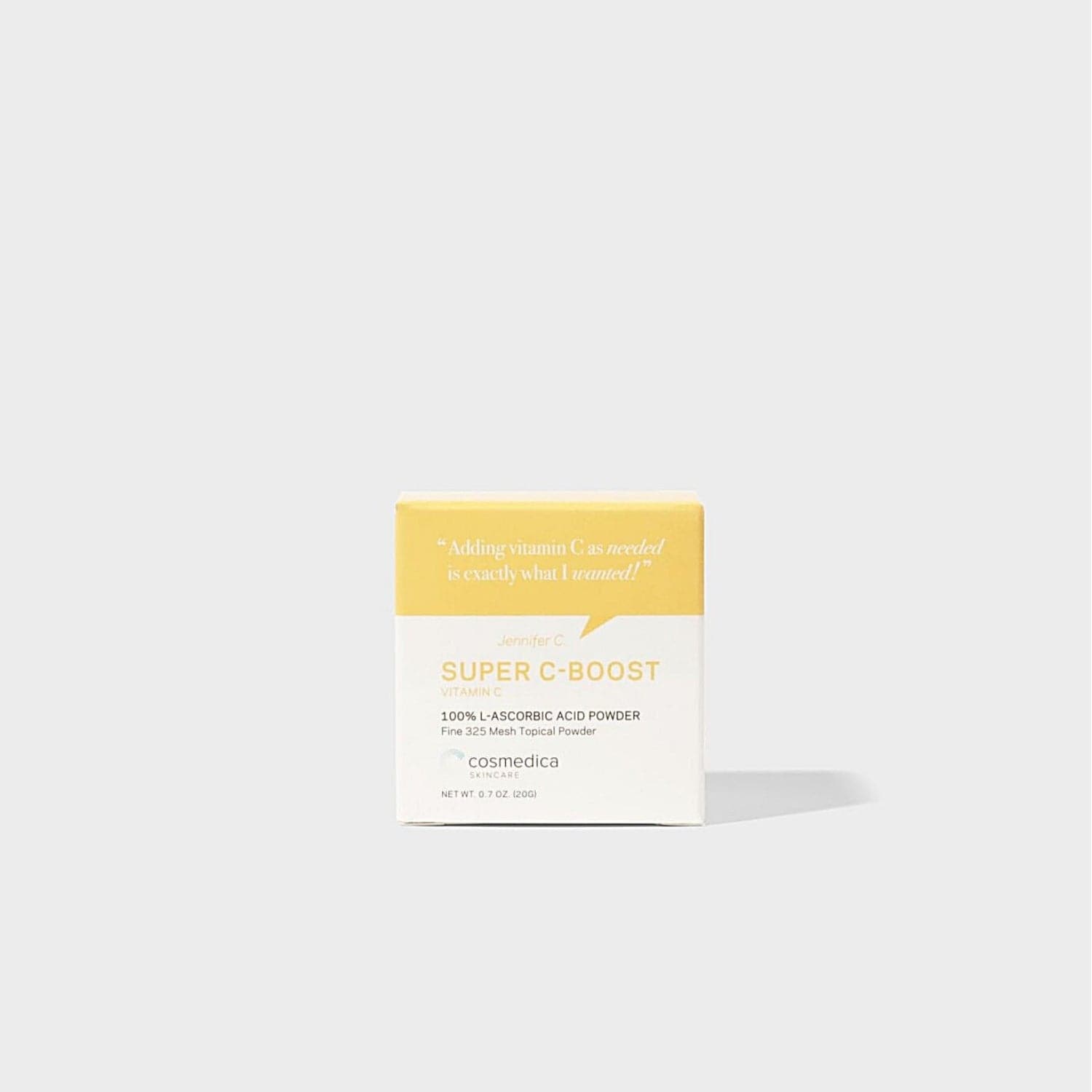 Cosmedica Skincare Super C-Boost Vitamin C powder 2 oz box, designed for brightening and skin care.