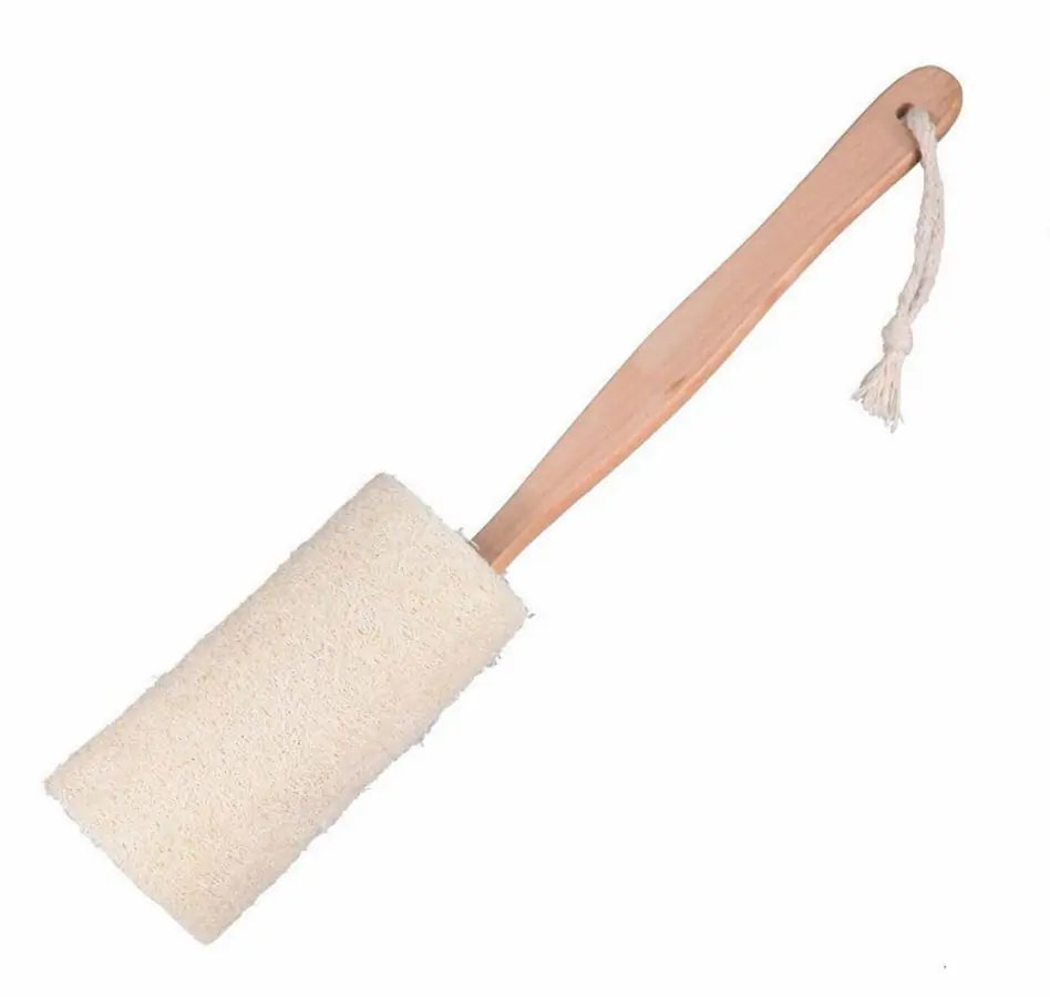 Natural loofah bath brush with wooden handle from BeNat 6-Piece Eco-Friendly Bamboo Bath Accessories Bundle by GNS Beauty & Personal Care, perfect for exfoliating and refreshing your skin.