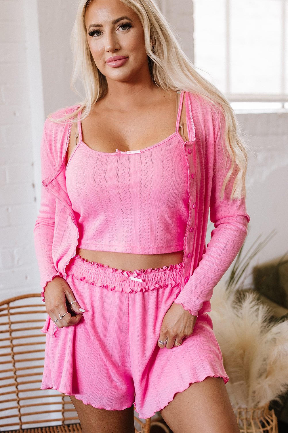 Ayla Cropped Cami Shorts and Cardigan Lounge Set - Glam Gurls