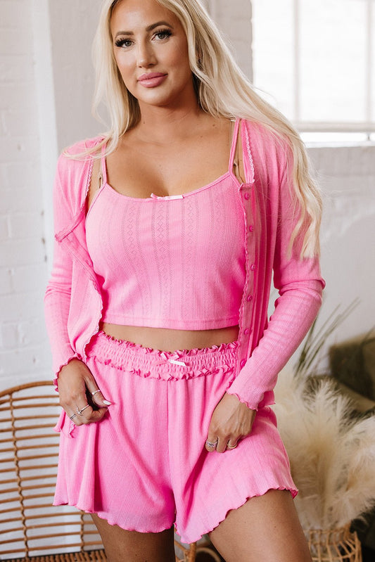 Ayla Cropped Cami Shorts and Cardigan Lounge Set - Glam Gurls