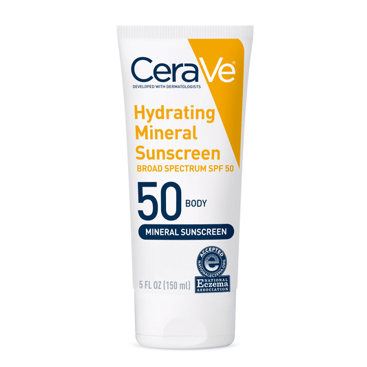 CeraVe Hydrating Body Mineral Sunscreen Lotion SPF 50 for All Skin Types, 5 fl oz - Glam Gurls