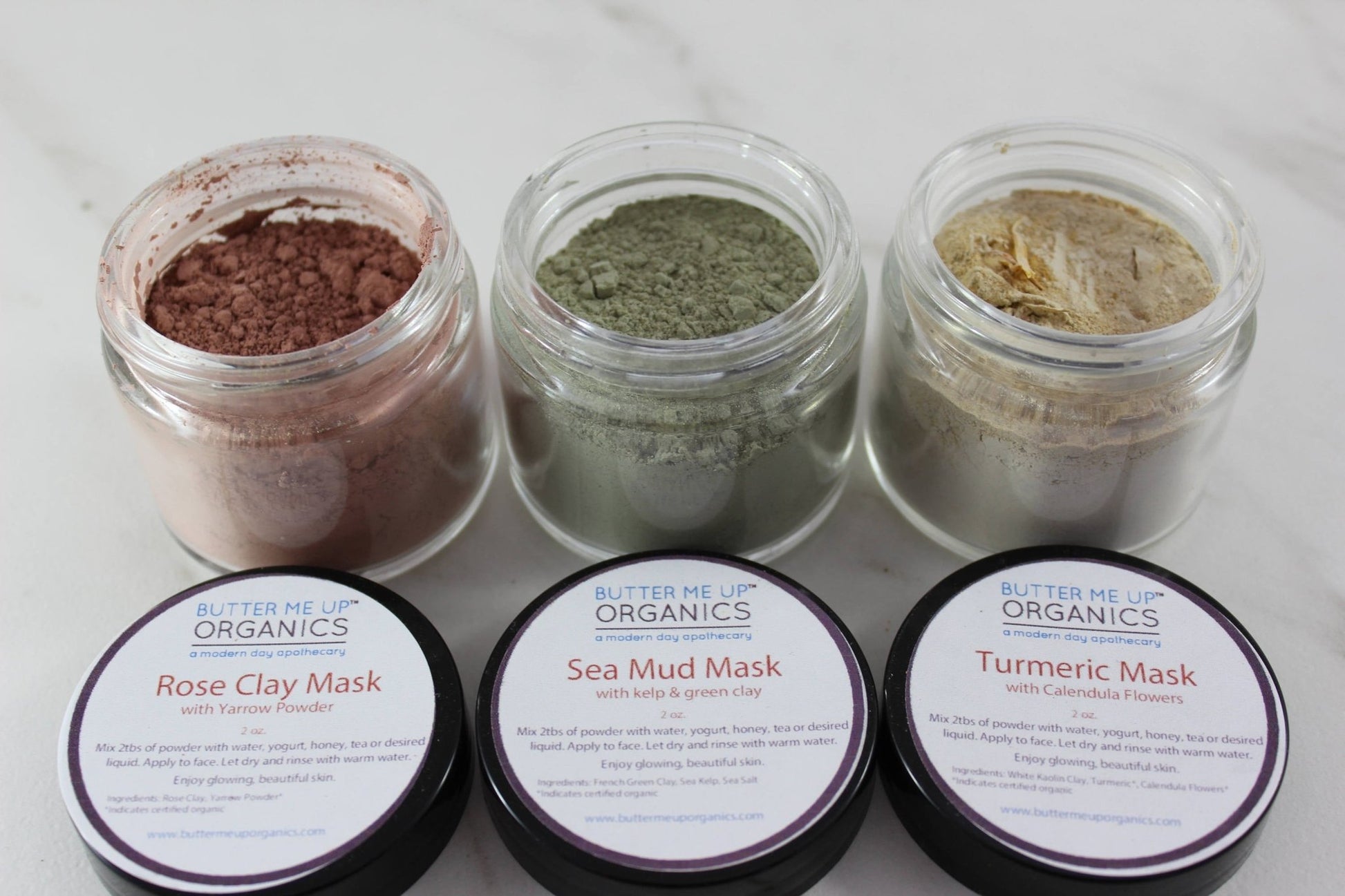 Clay Face Mask Trio Rose Clay French Green Clay Kaolin Clay Turmeric Kelp Calendula - Glam Gurls