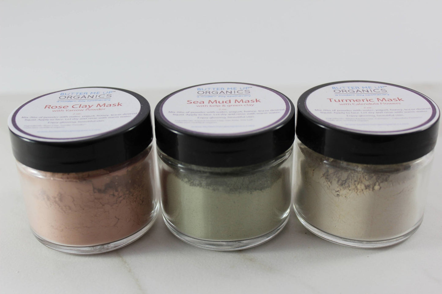 Clay Face Mask Trio Rose Clay French Green Clay Kaolin Clay Turmeric Kelp Calendula - Glam Gurls