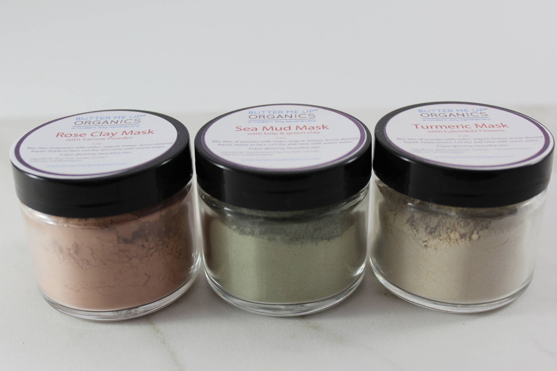 Clay Face Mask Trio Rose Clay French Green Clay Kaolin Clay Turmeric Kelp Calendula - Glam Gurls