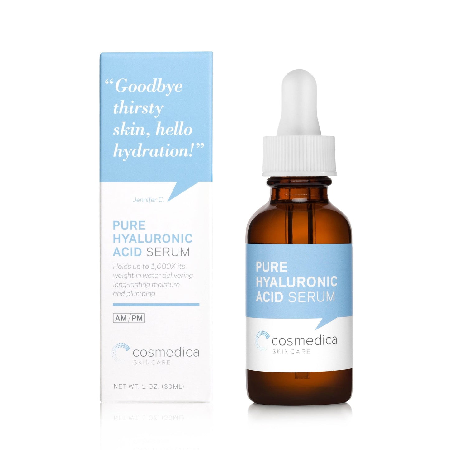 Cosmedica Skincare Pure Hyaluronic Acid Serum from the Intense Hydration Kit, designed for intense hydration and a plump, youthful appearance.