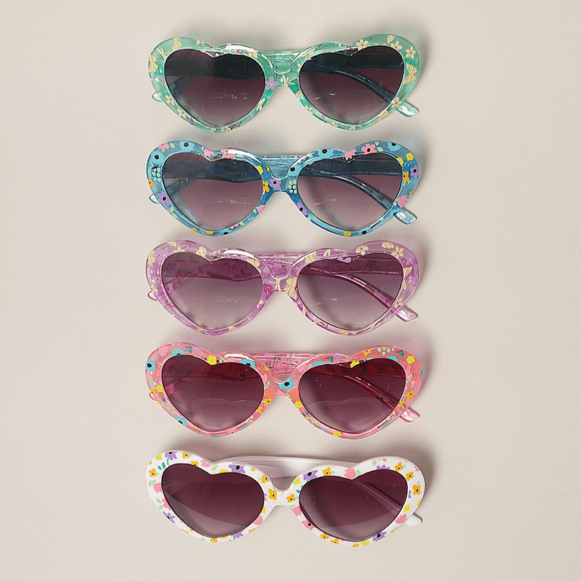 Kids Floral Pattern Heart Shape Sunglasses - Glam Gurls