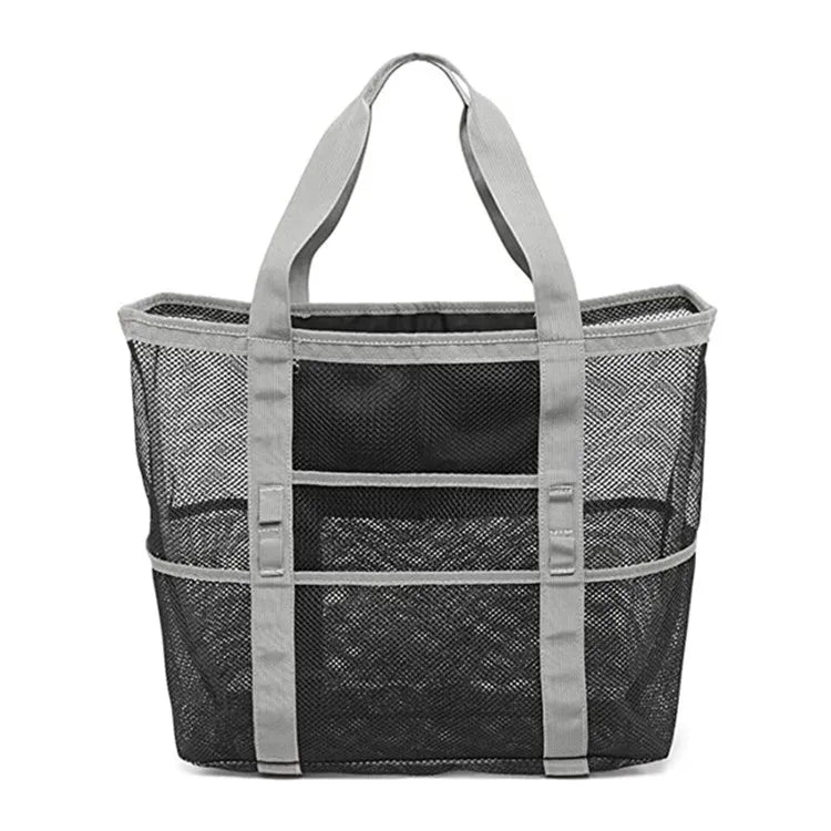 Large Mesh Beach Bag with 9 Pockets - Waterproof Tote for Towels, Toys, and Underwear - Glam Gurls