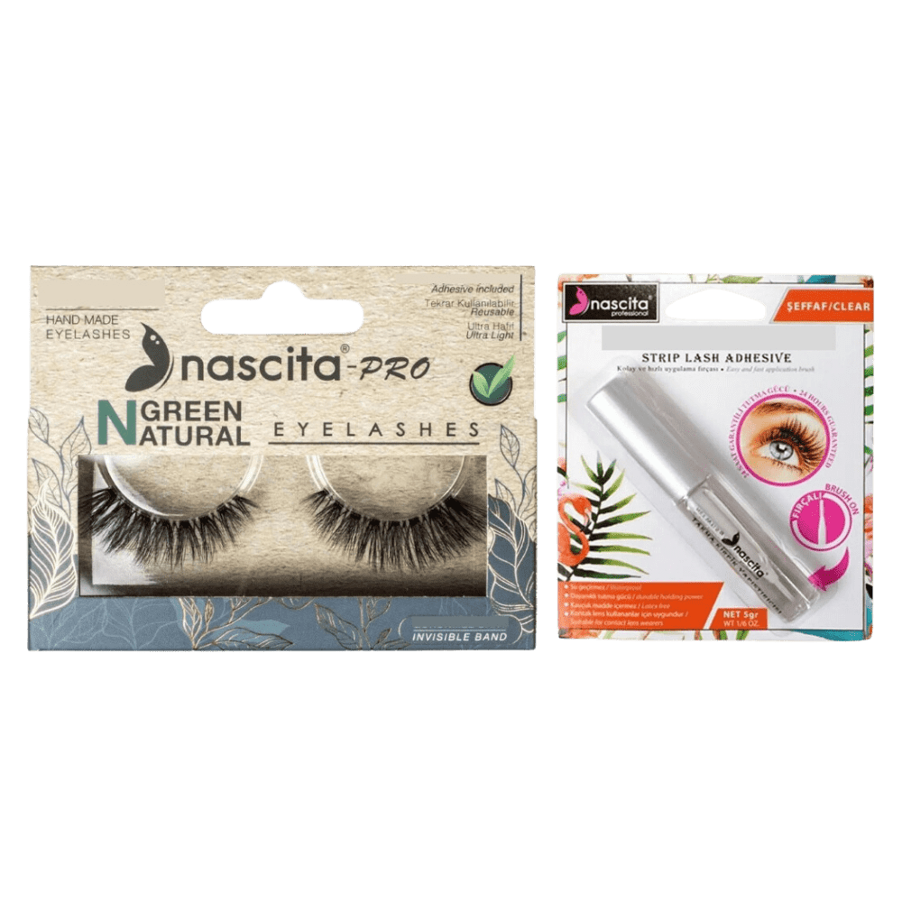 Nascita Green Natural Vegan False Eyelashes 110 + Nascita Transparent False Eyelash Adhesive 5gr - 08 - Glam Gurls