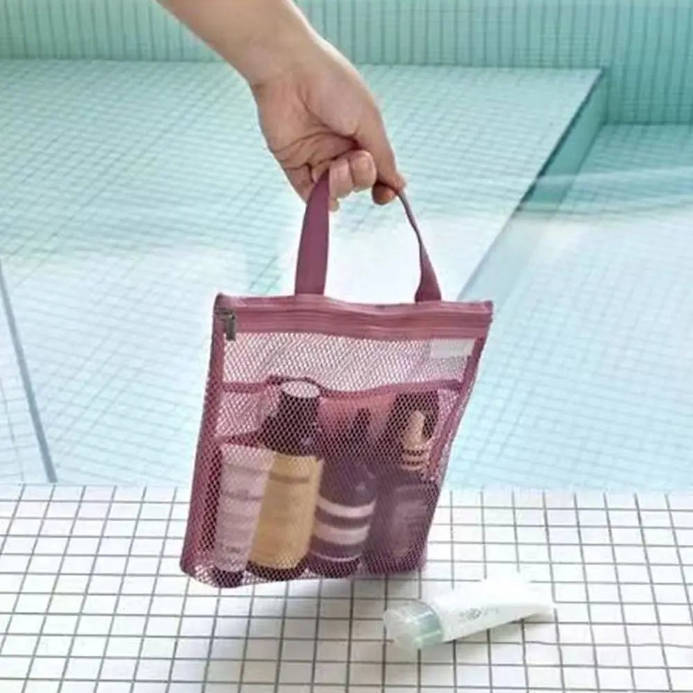 New Portable Mesh Shower Bag with Zipper Ultra Light Quick Dry Toilet Bag Cosmetic Bag Mesh Bag Travel Hanging Storage Bag - Glam Gurls