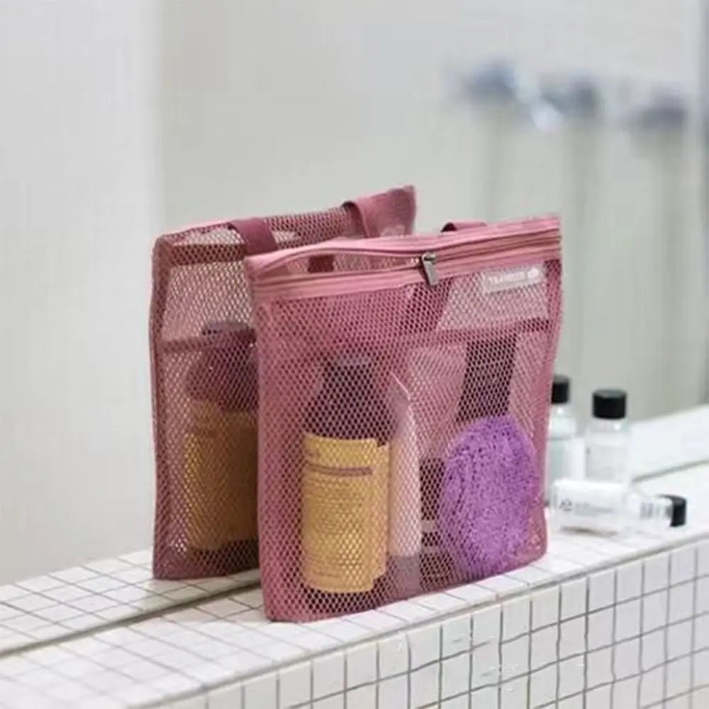 New Portable Mesh Shower Bag with Zipper Ultra Light Quick Dry Toilet Bag Cosmetic Bag Mesh Bag Travel Hanging Storage Bag - Glam Gurls