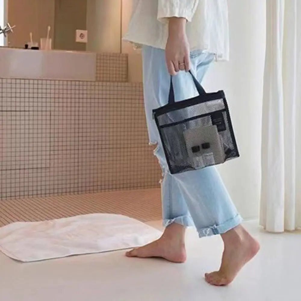 New Portable Mesh Shower Bag with Zipper Ultra Light Quick Dry Toilet Bag Cosmetic Bag Mesh Bag Travel Hanging Storage Bag - Glam Gurls