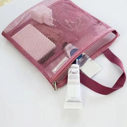 New Portable Mesh Shower Bag with Zipper Ultra Light Quick Dry Toilet Bag Cosmetic Bag Mesh Bag Travel Hanging Storage Bag - Glam Gurls