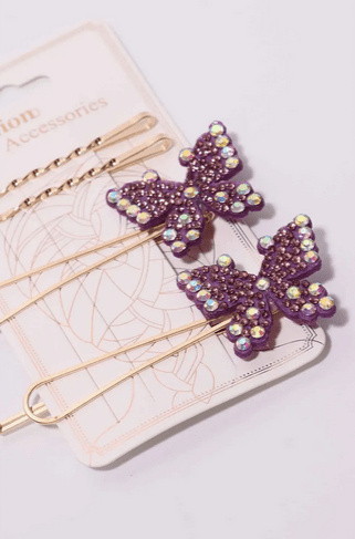 Rhinestone Butterfly Fashion Hair Pins - Glam Gurls