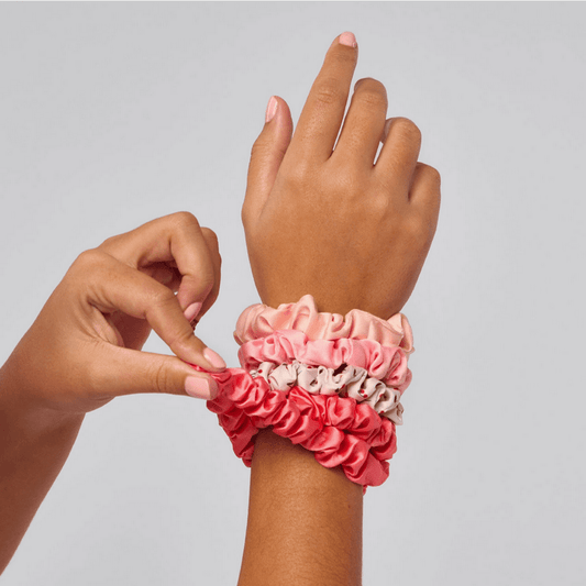 Ruched Satin Scrunchies 5pc Set - Assorted Cherry Blossom - Glam Gurls