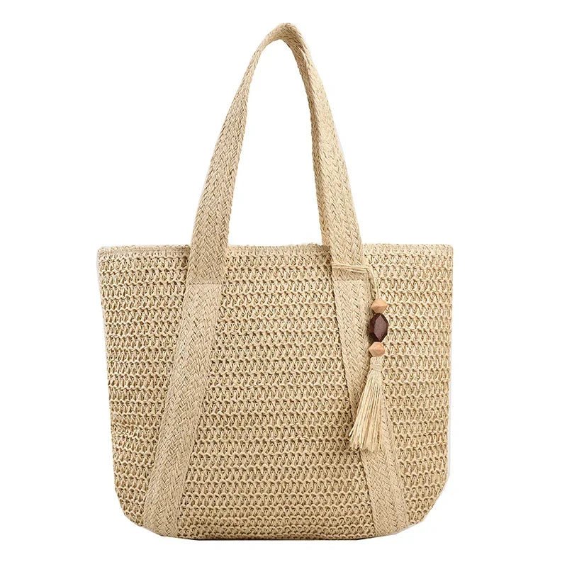 Straw Weave Tote Bag for Women Beach Handbag Bohemian Shoulder Bag with Tassel Pendant - Glam Gurls