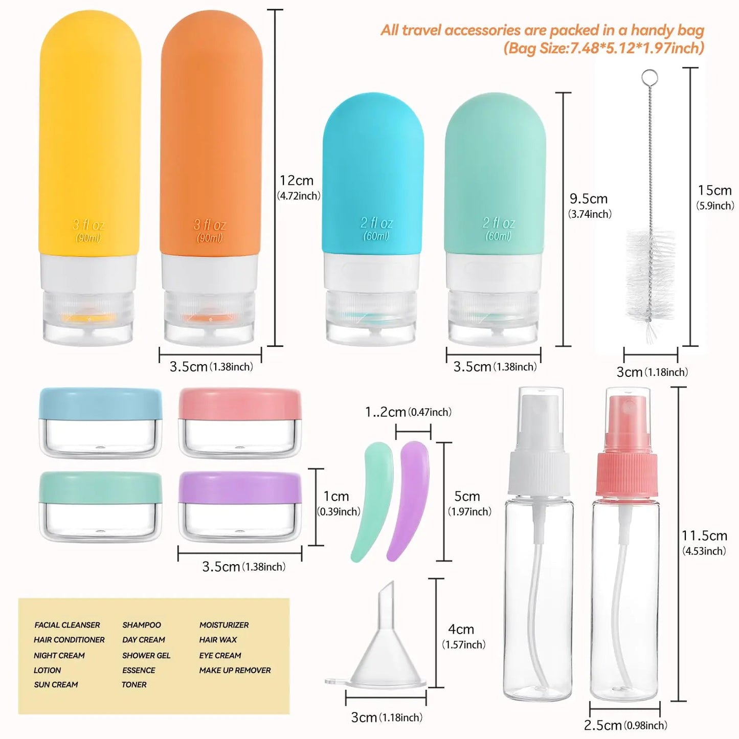 TSA - Approved Reusable Silicone Travel Bottles Set – 16 pcs / White Pack - Glam Gurls