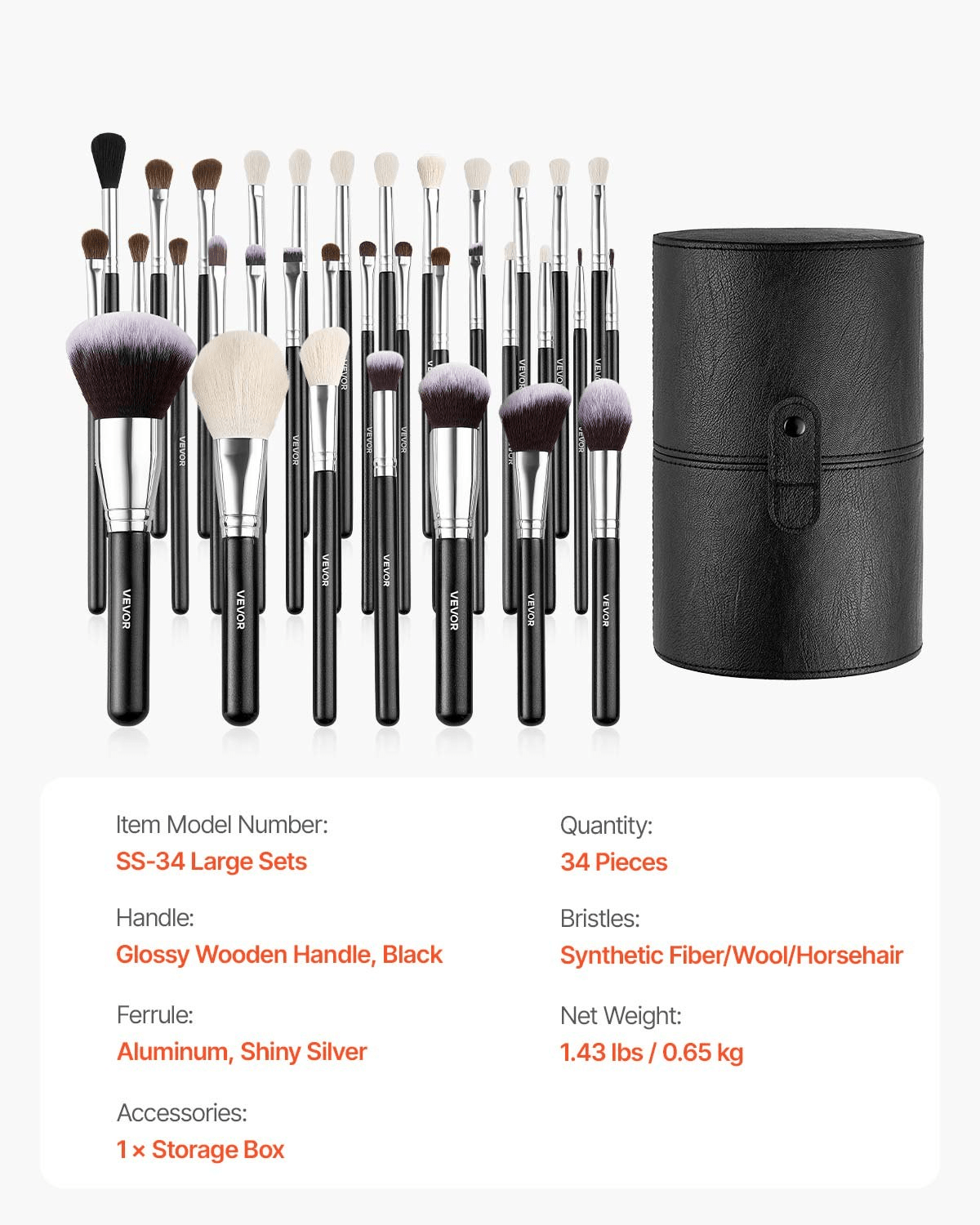 VEVOR 34-Piece Makeup Brush Set showcases a complete collection of brushes, featuring luxurious bristles and ergonomic handles, perfect for all makeup enthusiasts by GNS Beauty & Personal Care.