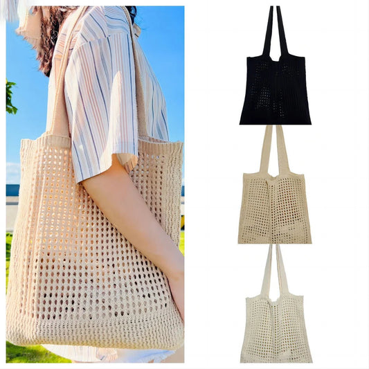Women's Knitted Shoulder Bag Crochet Tote Shopper Handbag Beach Pouch - Glam Gurls